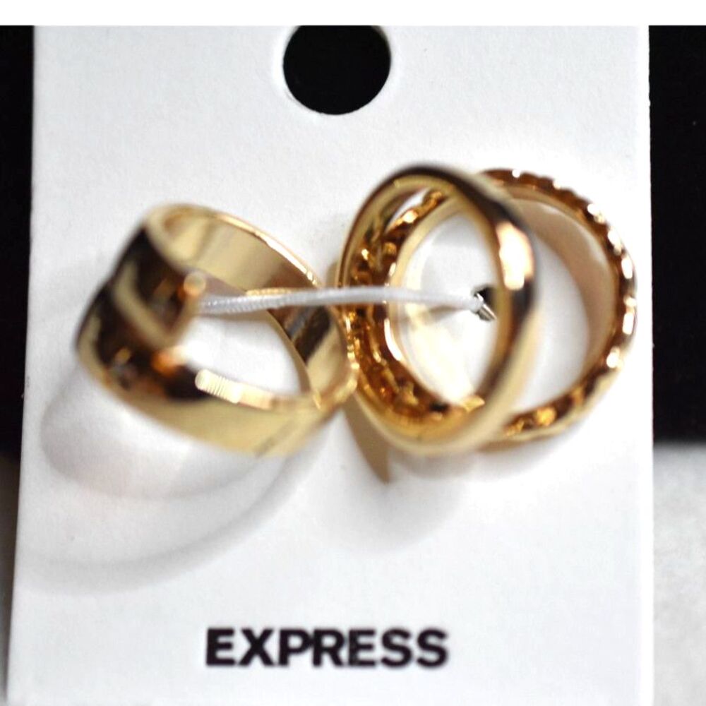 NWT Express 3 Ring Set Gold Tone Sizes 6 & 7 Unisex Casual Stackable Rings